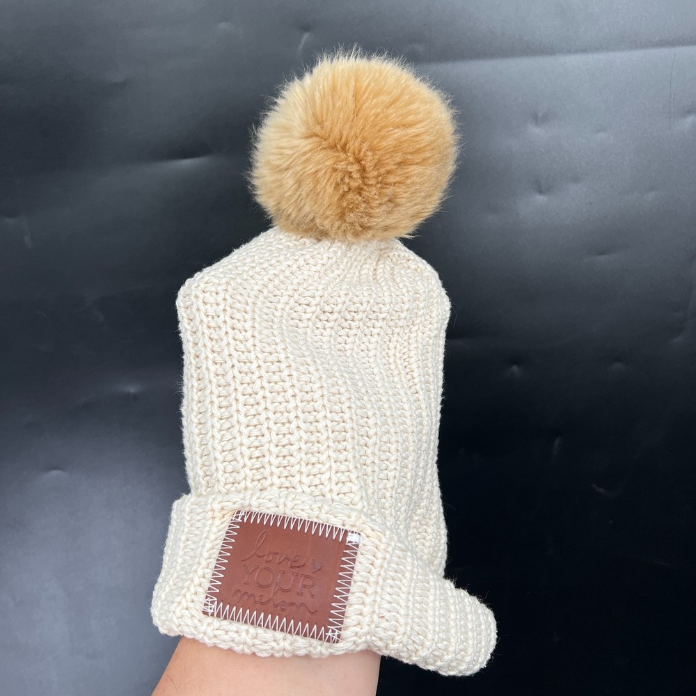 Love your melon white pom pom hat 100% cotton cozy hat - Picture 2 of 7